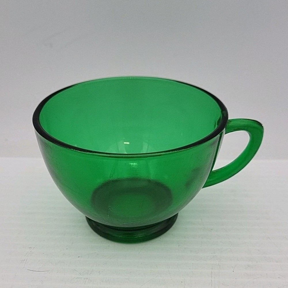 Anchor Hocking Forest Green Snack Set Punch Bowl Cup Vintage MCM Glass 2 3/8in